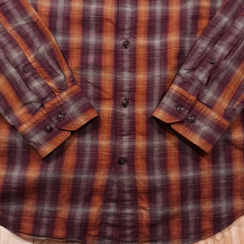 Banana Republic Luxe Flannel Shirt Mens Large Grant Fit Purple Orange Cotton